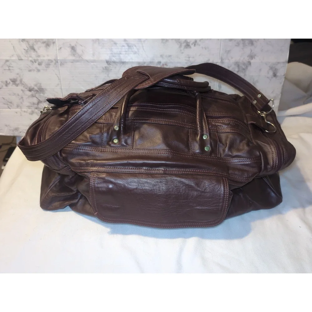 Vintage Genuine Leather Burgundy Duffle Bag Tote Travel Carry-On Shoulder Mexico
